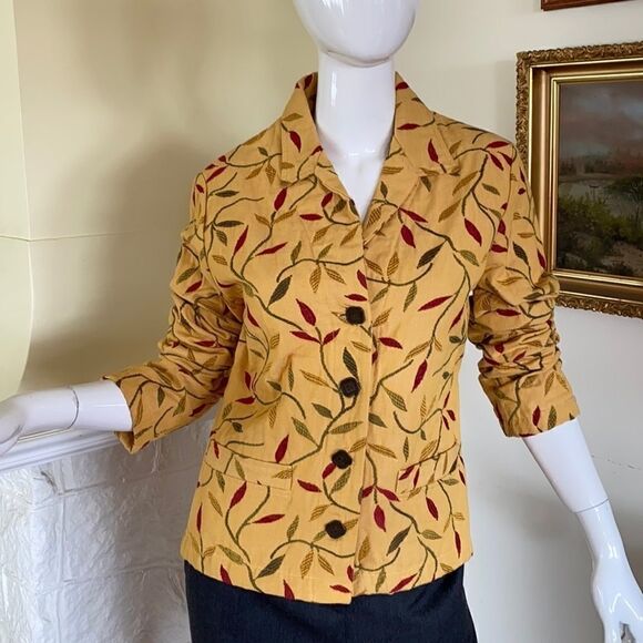 Itzyu Natural Clothing Cotton Floral Embroidered Jacket Made in BC - Picture 1 of 12